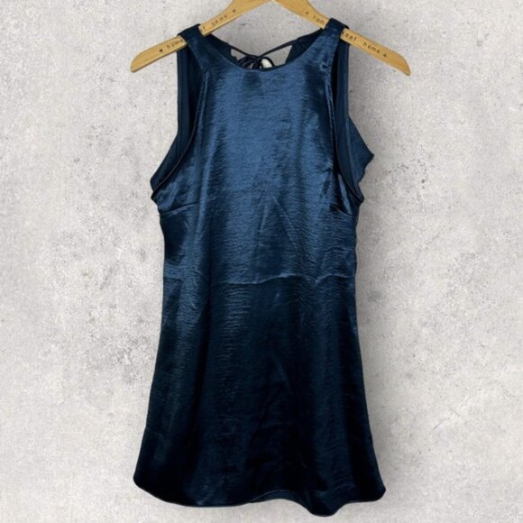 NWT Free People After Hours Slip Dress Blue Satin Size Small Ruffle Open Back S - Picture 4 of 16